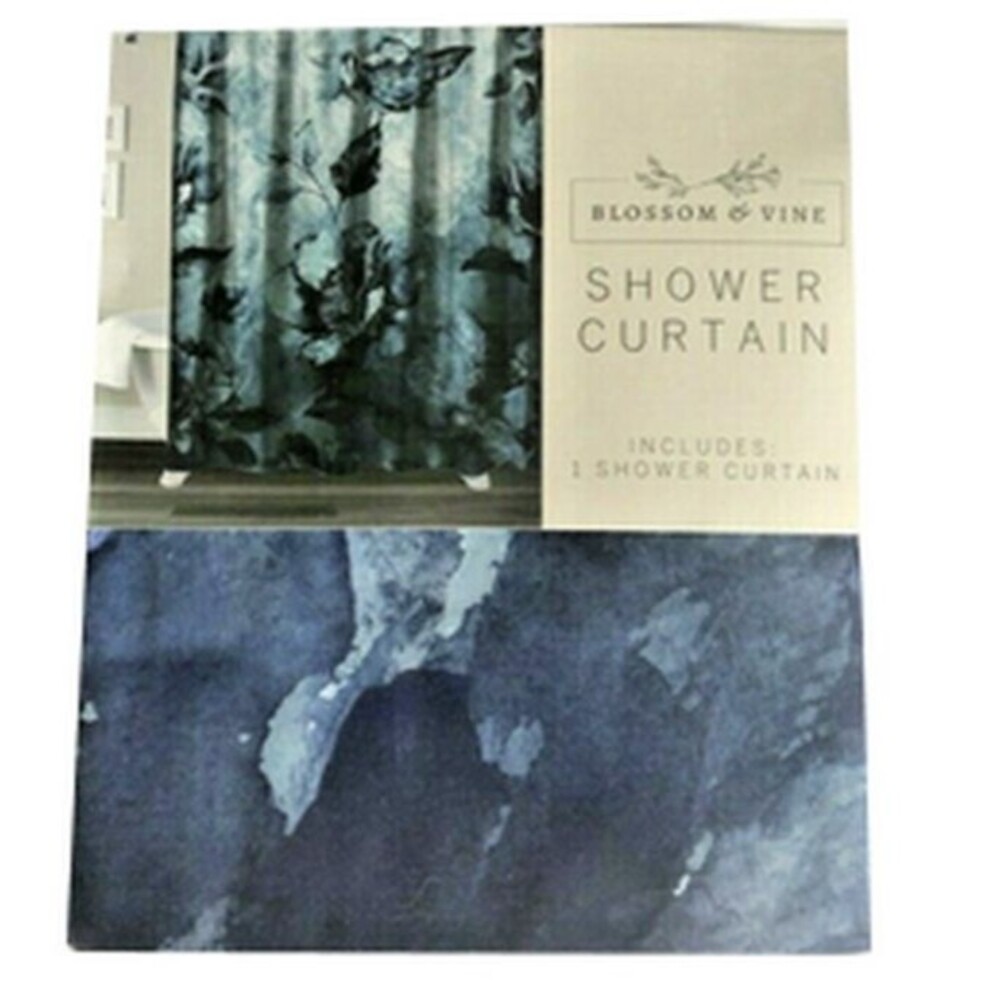 Idea Nuova Fabric Shower Curtain Floral Bathroom Spring Blue Watercolor 72x72"